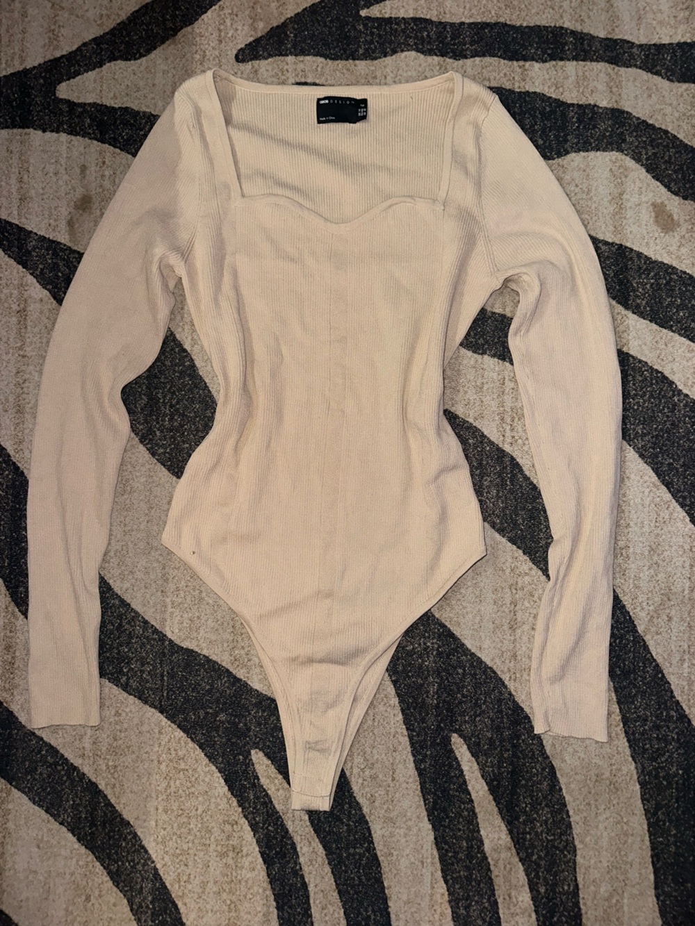 ASOS Off-the-Shoulder Ribbed Bodysuit Sweater - Cream